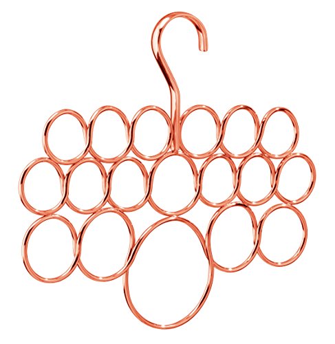 iDesign Perchas ahorra espacio, organizador de pañuelos de metal pequeño con 18 anillos, colgador de accesorios para chales, pañuelos, corbatas o cinturones, color cobre