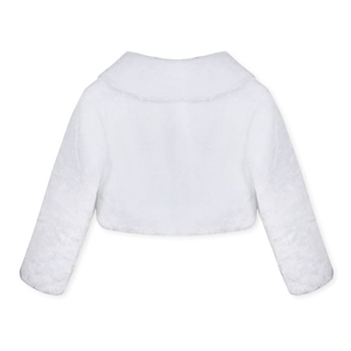 IEFIEL Chaqueta de Fiesta Boda para Niña Bolero Manga Larga con Pompónes de Dama Honor Cárdigan de Piel Sintética Abrigo Invierno Otoño Blanco A 2-3 años