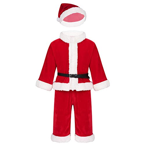 IEFIEL Disfraz Navidad Papá Noel Santa Claus para Bebé Niño Niña Vestido/Chaqueta Manga Larga Pantalones Gorro Traje Navideño Invierno Rojo Niño 2-3 años
