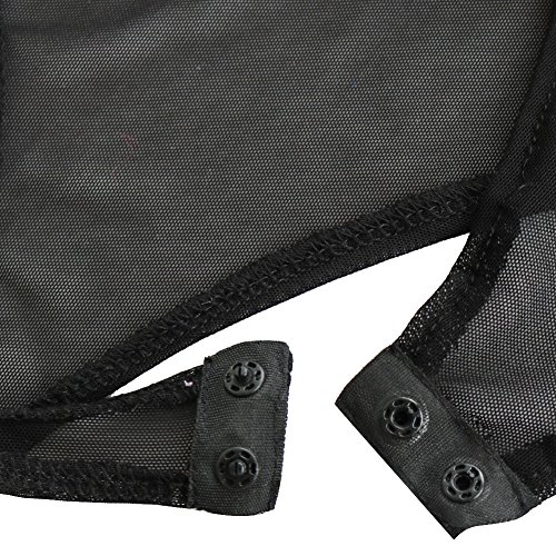 IEFIEL Lencería Sexy Mujer Conjunto Una Pieza Body Transparente Mono Manga Larga Ropa Interior Leotardo Cuello Alto Bodies Entrepierna con Corchetes Tanga Negro M