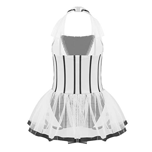 IEFIEL Maillot de Danza Ballet Niñas Maillot Tul Tutú de Patinaje Artistico Maillot de Gimnasia Ritmica Body de Danza Gimnástica Vestido Baile Moderna Blanco 13-14 años