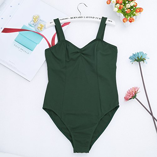 IEFIEL Maillot de Danza Ballet para Mujer Maillot Elástico de Patinaje Artistico Body Tirantes de Danza Moderna Maillot Ajustado de Gimnasia Ritmica Verde Oscuro L