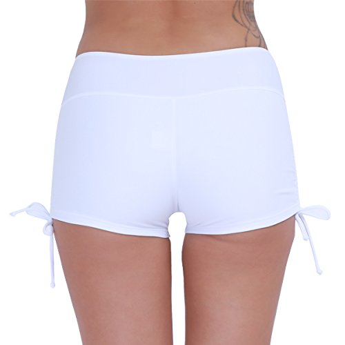IEFIEL Short de Baño Natación Deporte Mujer Bikini Bottoms Bañador Traje de Baño Ajustables Pantalones Cortos de Protección UV Cordones Blanco S