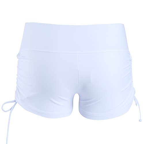 IEFIEL Short de Baño Natación Deporte Mujer Bikini Bottoms Bañador Traje de Baño Ajustables Pantalones Cortos de Protección UV Cordones Blanco S
