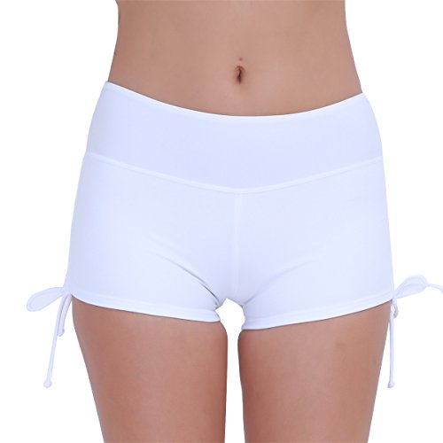 IEFIEL Short de Baño Natación Deporte Mujer Bikini Bottoms Bañador Traje de Baño Ajustables Pantalones Cortos de Protección UV Cordones Blanco S