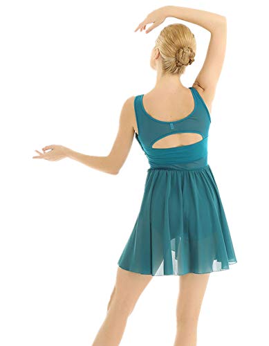 IEFIEL Vestido Danza Ballet para Mujer Chicas Vestido de Gasa Sin Mangas de Danza Gimnasia Maillot con Falda Mallas Irregular Vestido Baile Moderno Verde XS