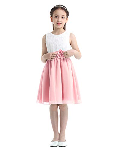 IEFIEL Vestido Elegante de Fiesta Boda Dama de Honor Gasa Vestido Blanco de Flores Princesa Vestido de Ceremonia Cumpleaños para Niña Chica 4-14 Años Rosa 8 años