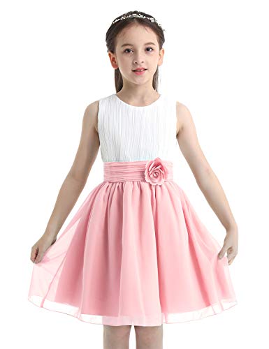 IEFIEL Vestido Elegante de Fiesta Boda Dama de Honor Gasa Vestido Blanco de Flores Princesa Vestido de Ceremonia Cumpleaños para Niña Chica 4-14 Años Rosa 8 años