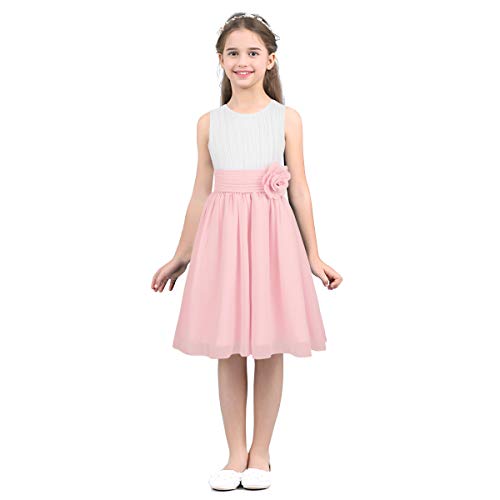 IEFIEL Vestido Elegante de Fiesta Boda Dama de Honor Gasa Vestido Blanco de Flores Princesa Vestido de Ceremonia Cumpleaños para Niña Chica 4-14 Años Rosa 8 años