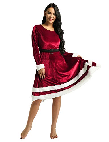 IEFIEL Vestido Invierno de Fiesta Navidad para Mujer Vestido Elegante Manga Larga Traje Terciopelo Disfraz Mamá Noel Traje de Miss Santa Claus Fancy Dress Rojo 5X-Large
