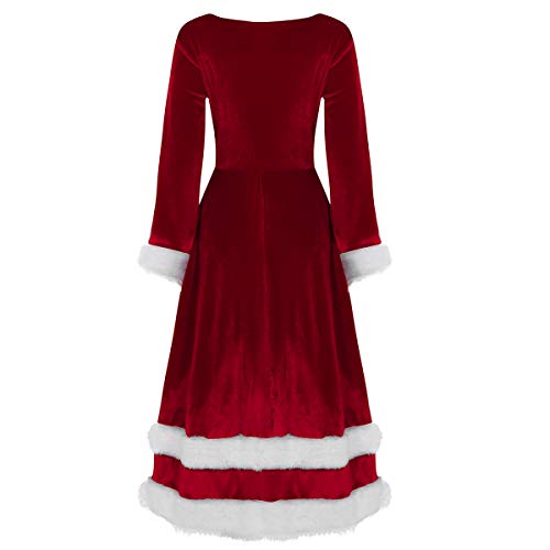IEFIEL Vestido Invierno de Fiesta Navidad para Mujer Vestido Elegante Manga Larga Traje Terciopelo Disfraz Mamá Noel Traje de Miss Santa Claus Fancy Dress Rojo 5X-Large