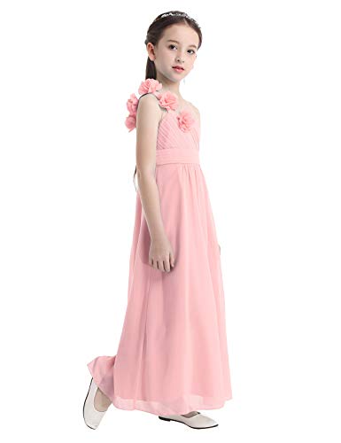 IEFIEL Vestido Largo de Fiesta para Niña Vestido Flores Hombro Descubierto de Dama de Honor Vestido Elegante de Ceremonia Boda Rosa 12 años