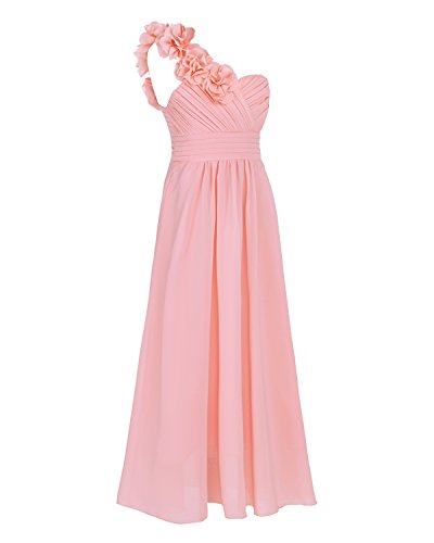 IEFIEL Vestido Largo de Fiesta para Niña Vestido Flores Hombro Descubierto de Dama de Honor Vestido Elegante de Ceremonia Boda Rosa 12 años