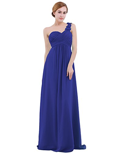 IEFIEL Vestido Largo de Gasa Mujer Vestido de Boda Dama de Honor Chicas Vestido de Fiesta Vestido Elegante Un Hombro Descubierto para Ceremonias Veladas Azul 36