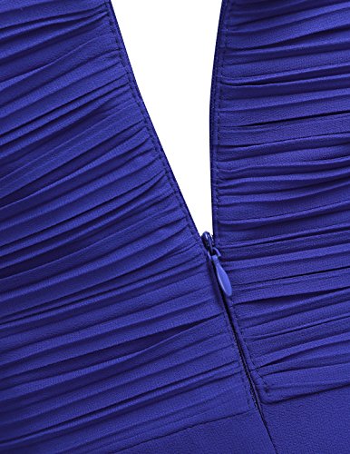 IEFIEL Vestido Largo de Gasa Mujer Vestido de Boda Dama de Honor Chicas Vestido de Fiesta Vestido Elegante Un Hombro Descubierto para Ceremonias Veladas Azul 36