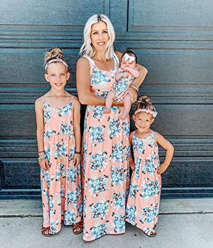 IFFEI Mommy and Me Vestido Largo a Juego Correa de Espagueti con Estampado Floral Vestido Largo sin Mangas Casual de Verano con Diadema Niña: 6-9M