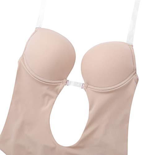 iiniim Body Básico Escote V Profundo para Mujer Bodysuit sin Espalda Sujetador con Aros Tirantes Transparentes Ajustables Ropa interior de Cuerpo Shaper Beige 38C,38D,40B,40D