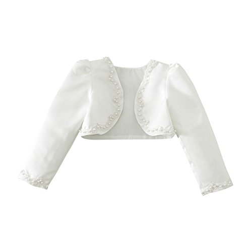 iiniim Bolero Blanco con Perla Chaquetas Niña Elegante Capa Manga Larga Princesa Chaqueta Corto para Vestido Traje Infantil de Fiesta Boda Dama de Honor Bautizo Shrug Blanco 9-10 años