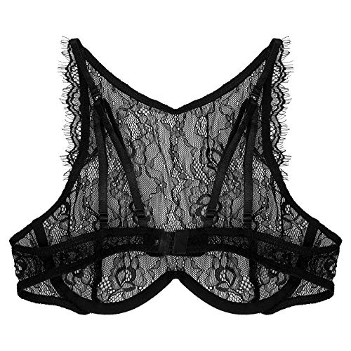 iiniim Camiseta Mujer Manga Corta Sexy Crop Top de Malla Rejilla Perspectiva Transparente Top Corto Mini Cami Ropa de Dormir Fiesta Club Noche Ropa Erotica Fishnet Ver a Través Negro A Small
