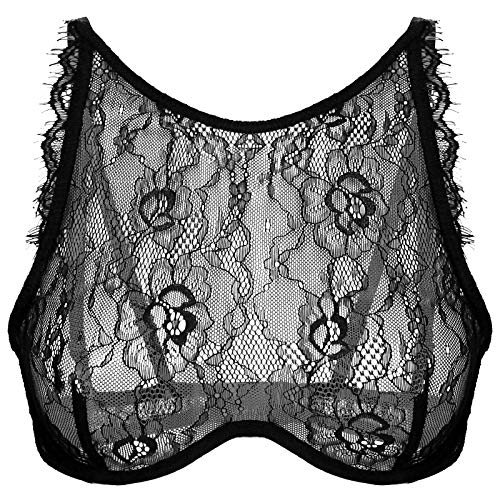 iiniim Camiseta Mujer Manga Corta Sexy Crop Top de Malla Rejilla Perspectiva Transparente Top Corto Mini Cami Ropa de Dormir Fiesta Club Noche Ropa Erotica Fishnet Ver a Través Negro A Small