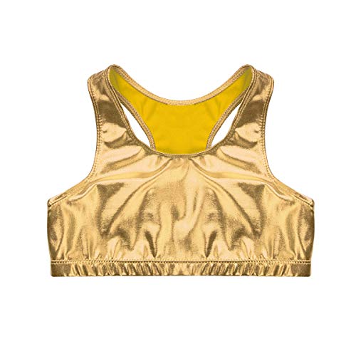 iiniim Crop Top Niña Ropa de Deporte Camiseta Camisa Sujetador Deportivo Tank Top Corto Fitness Gimnasia Ejercicio Ciclismo Running Baile Danza Ropa Interier sin Costuras Dorado 11-12 años