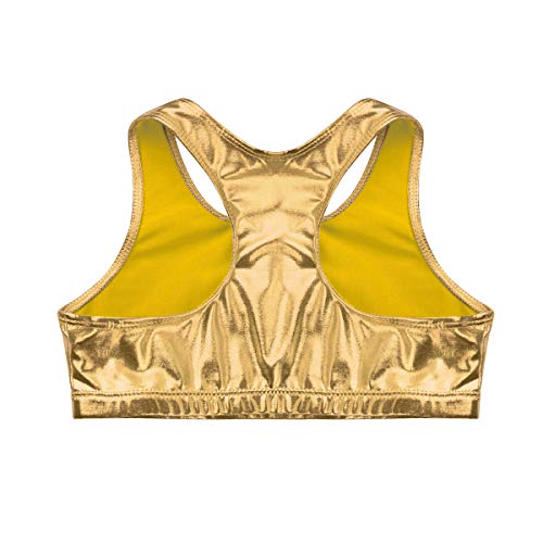 iiniim Crop Top Niña Ropa de Deporte Camiseta Camisa Sujetador Deportivo Tank Top Corto Fitness Gimnasia Ejercicio Ciclismo Running Baile Danza Ropa Interier sin Costuras Dorado 11-12 años