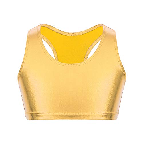iiniim Crop Top Niña Ropa de Deporte Camiseta Camisa Sujetador Deportivo Tank Top Corto Fitness Gimnasia Ejercicio Ciclismo Running Baile Danza Ropa Interier sin Costuras Dorado 11-12 años