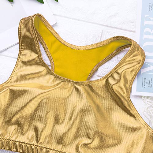 iiniim Crop Top Niña Ropa de Deporte Camiseta Camisa Sujetador Deportivo Tank Top Corto Fitness Gimnasia Ejercicio Ciclismo Running Baile Danza Ropa Interier sin Costuras Dorado 11-12 años
