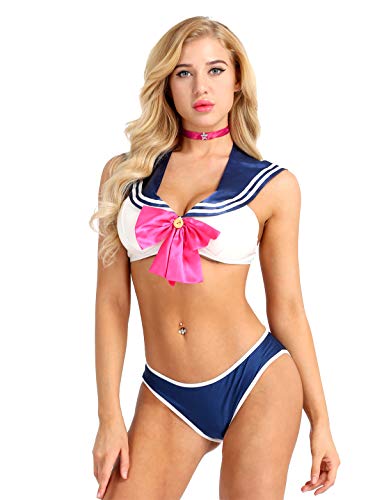 iiniim Sexy Disfraz Escuela Mujer Marinero Sexi Movie Girl Traje de Dibujos Animados de Cosplay Picardias Conjunto Colegiala Lencería Erótica Uniforme Escolar Azul Medium