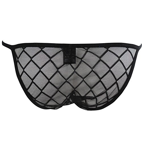 iiniim Tanga Negro Calzoncillos Transparente Atractivo Hombre Ropa Interior Negro Ropa Interior Erótica Sexy Lencería Slip de Red Malla Bikini Calzoncillo para Chicos Adultos Negro M