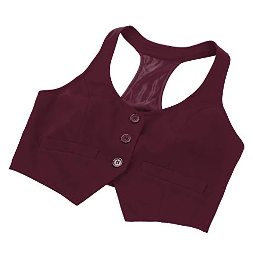 iiniim Uniforme Chaleco Mujer Chica Vestimenta Classico Traje Formal de Fiesta Ceremonia Bautizo Algodón Camisa sin Mangas V Cuello Botones Camarera Suit Vest Waistcoat Boda Vino Tinto Large