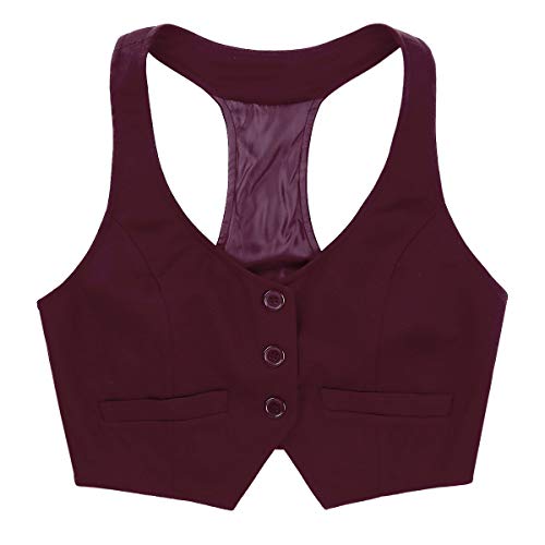 iiniim Uniforme Chaleco Mujer Chica Vestimenta Classico Traje Formal de Fiesta Ceremonia Bautizo Algodón Camisa sin Mangas V Cuello Botones Camarera Suit Vest Waistcoat Boda Vino Tinto Large