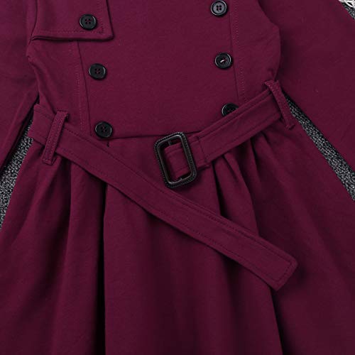 iiniim Vestido Bolero Conjunto de Trajes de Niñas Algodón Vestido Princesa Vintage Chaleco Shrug Double-breasted Outwear Dress Ropa Caliente para Niñas 2 Años a 6 Años Rojo Oscuro 4-5 años