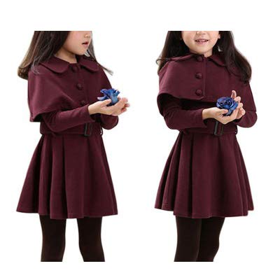 iiniim Vestido Bolero Conjunto de Trajes de Niñas Algodón Vestido Princesa Vintage Chaleco Shrug Double-breasted Outwear Dress Ropa Caliente para Niñas 2 Años a 6 Años Rojo Oscuro 4-5 años