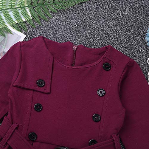 iiniim Vestido Bolero Conjunto de Trajes de Niñas Algodón Vestido Princesa Vintage Chaleco Shrug Double-breasted Outwear Dress Ropa Caliente para Niñas 2 Años a 6 Años Rojo Oscuro 4-5 años