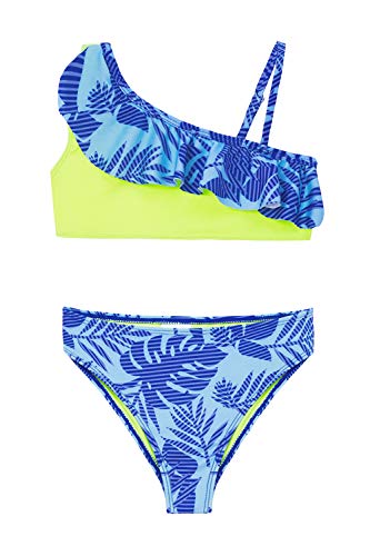 IKALI - Conjunto de bikini de dos piezas para niñas, traje de baño con volantes y diseño de flamencos, traje de baño deportivo infantil para la playa Azul azul 6-7 Años