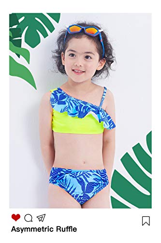 IKALI - Conjunto de bikini de dos piezas para niñas, traje de baño con volantes y diseño de flamencos, traje de baño deportivo infantil para la playa Azul azul 3-4 Años