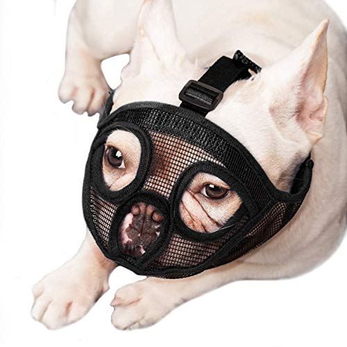 ILEPARK Bozal para Perros de Hocico Corto, Bozal de Bulldog Anti-Mordiscos y Ladridos, Máscara para Perros (M,Negro)