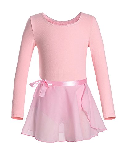 iMixCity Gimnasia Danza Leotardo Traje de Ballet de Manga Larga para Niñas de Ballet Equipamiento Básico con Falda Envolvente (110 (3-4 años de Edad), Rosa)