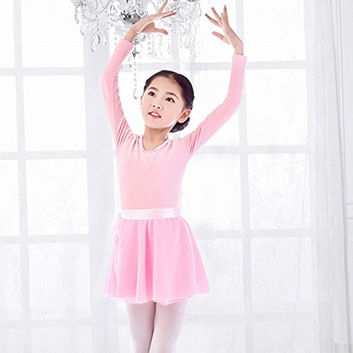 iMixCity Gimnasia Danza Leotardo Traje de Ballet de Manga Larga para Niñas de Ballet Equipamiento Básico con Falda Envolvente (110 (3-4 años de Edad), Rosa)