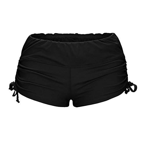 iMixCity Shorts de Natación para Deportes Acuáticos para Mujer Bikini Bottoms Traje de Baño Pantalones Cortos de Protección UV con Cordones Ajustables (XS, Negro)
