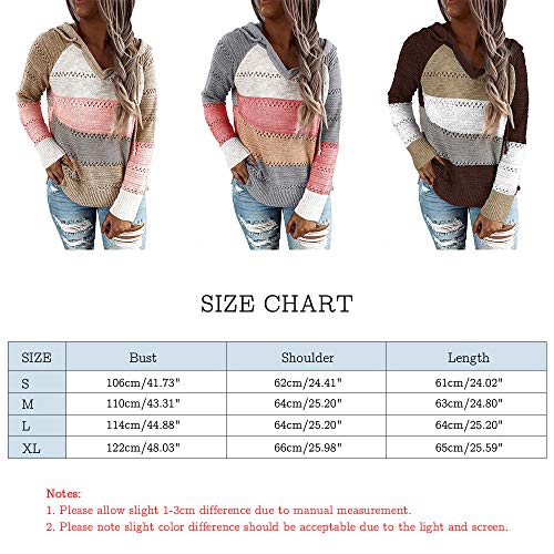 iMixCity Suéter con Capucha Ahuecado para Mujer Bloque de Color Casual Patchwork con Cuello en V Jerseys túnica Tops Sudadera (Café, XL)