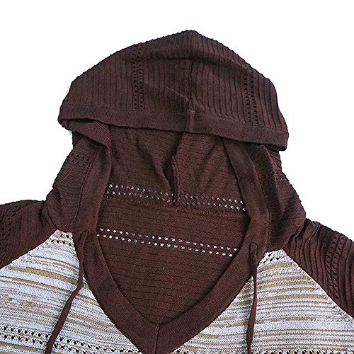 iMixCity Suéter con Capucha Ahuecado para Mujer Bloque de Color Casual Patchwork con Cuello en V Jerseys túnica Tops Sudadera (Café, XL)