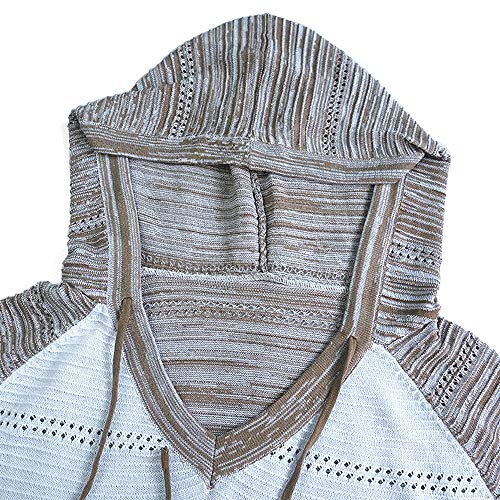 iMixCity Suéter con Capucha Ahuecado para Mujer Bloque de Color Casual Patchwork con Cuello en V Jerseys túnica Tops Sudadera (Caqui, M)