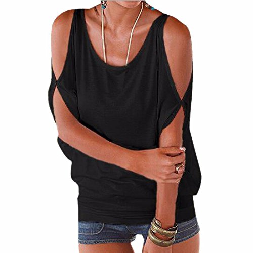 iMixCity Verano Camisas De Hombro Frío Blusas Tops del Batwing Camisetas sin Mangas Camiseta Casual Camiseta para Mujer (S, Negro)