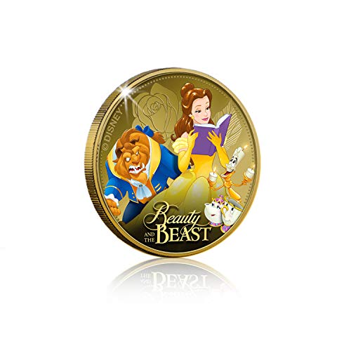 IMPACTO COLECCIONABLES Disney La Bella y la Bestia Edición Luxe - Moneda / Medalla bañada en Oro 24 Quilates - 65mm