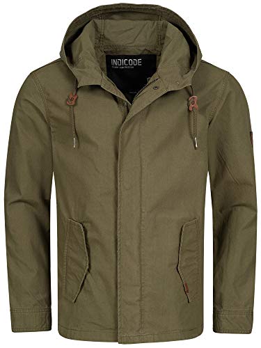 Indicode Caballero Lough Chaqueta con Capucha de 100 % algodón | Chaqueta De Chaquetas Marca Outdoor con Capucha Men's Jacket Entretiempo Tiempo Libre para Hombres Ejército S