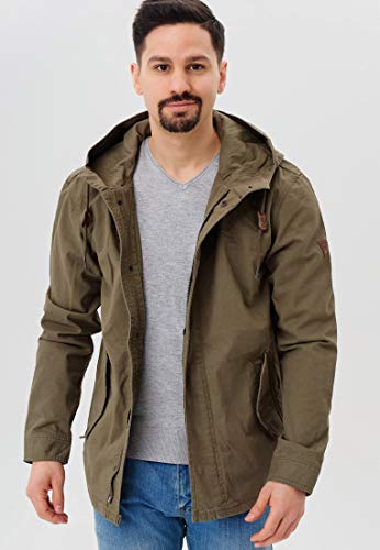 Indicode Caballero Lough Chaqueta con Capucha de 100 % algodón | Chaqueta De Chaquetas Marca Outdoor con Capucha Men's Jacket Entretiempo Tiempo Libre para Hombres Ejército S