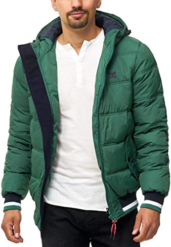 Indicode Caballeros Bacon Chaqueta Acolchada con Look De Plumón Capucha | Caliente Invierno Forrado Entretiempo (Poliéster Acolchado) Chubasquero para Hombres En Smoke Pine M