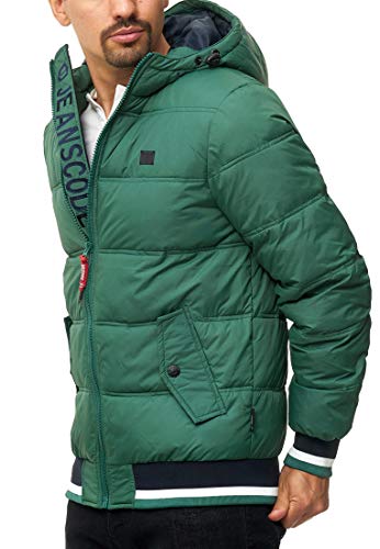 Indicode Caballeros Bacon Chaqueta Acolchada con Look De Plumón Capucha | Caliente Invierno Forrado Entretiempo (Poliéster Acolchado) Chubasquero para Hombres En Smoke Pine M